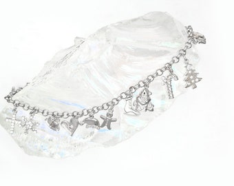 Created Diamond Christmas Charms Bracelet 925 Sterling Silver