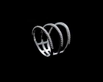 1.75 TCW Created Diamond Three Channel Lines  Ring 925 Sterling Silver Fancy Band