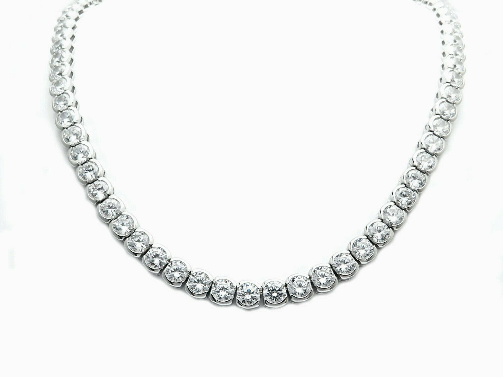 Tennis Necklace 7mm 45.00TCW Bezel Round Created Diamond 925 Solid ...