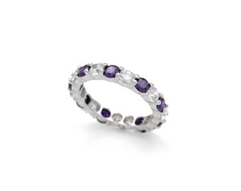2.50-3.50ct Brilliant Created Diamond & Amathyst Full Eternity Ring Solid 14k White Gold Band