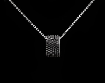 1.00ct Created Black Diamond Pave Sliding Charm 925 Sterling Silver Necklace 18"