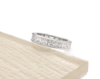 4.00 TCW Princess Created Diamonds Eternity Channel Ring 925 Sterling Silver