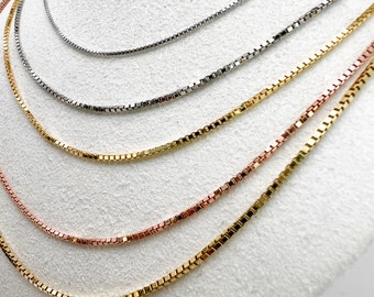 Box Chain Square Necklace 0.8mm  / 0.9mm / 1.1mm for Pendant Sterling Silver 925 (16"-20"), minimalist, for women, for men