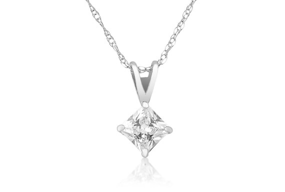 2ct Princess Created Diamond Pendant 14K Solid Yellow Gold Solitaire Charm 7mm