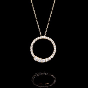 Journey Circle Pendant 3/4ct.T.W. Created Diamond 14K Solid Yellow/White Gold 20mm