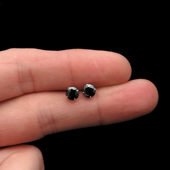 3Ct Brilliant Created Black Diamond Solitaire Stud Earrings Solid 14K White Gold