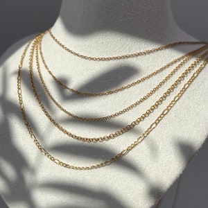 14k Gold Chain Necklace Cable Oval / Box / Twisted Singapore /Fancy Twisted Solid / Figaro Yellow Gold (16&quot;-22&quot;), Women Man , Real 14k gold