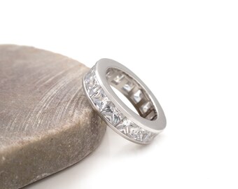 6.00 TCW Princess Created Diamonds Eternity Channel Ring 925 Sterling Silver