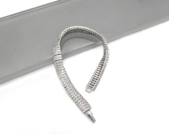 Tennis Bracelet 8.5mm 6.48TCW Princess Cut 3-Row Created Diamond 925 Sterling Silver