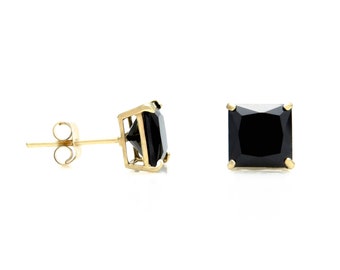 14k Yellow Gold 2.50 ct. T.W. Black Princess-cut Created Diamond Solitaire Earrings, Push-back