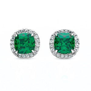 925 Sterling Silver Halo 2.00ct Cushion-cut Created Diamond Gemstone Stud Earrings, Push back