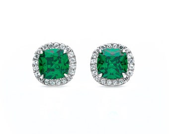 925 Sterling Silver Halo 2.00ct Cushion-cut Created Diamond Gemstone Stud Earrings, Push back