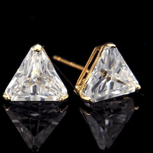 Triangle Cut Created Diamond 0.50-1.52 tow Stud Earrings 14K Solid Yellow or White Gold, for men for women