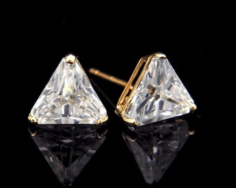 Triangle Cut Created Diamond 0.50-1.52 tow Stud Earrings 14K Solid Yellow or White Gold, for men for women