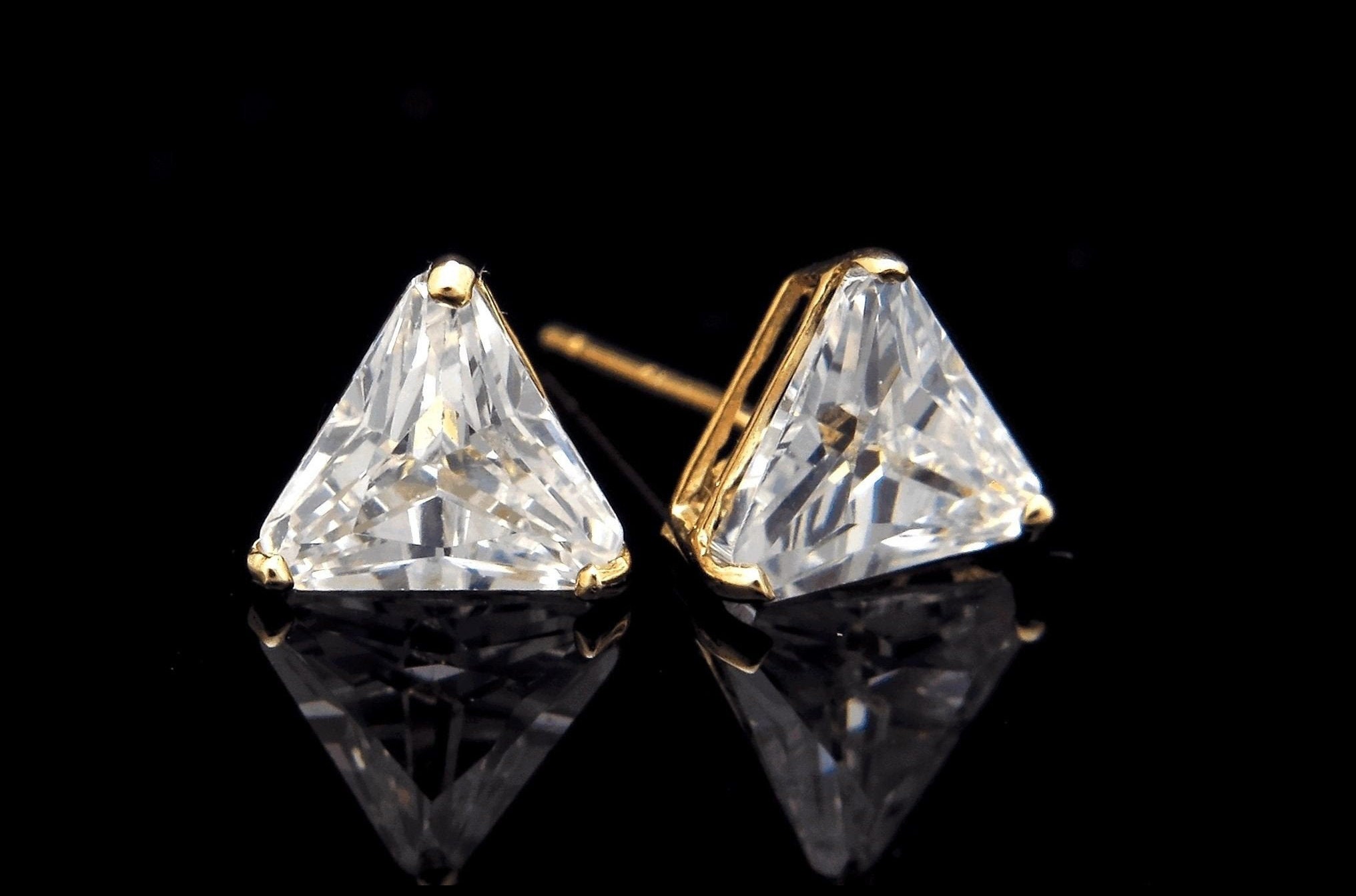 1 CT Trillion Cut Created Diamond Stud Earrings 14K Solid | Etsy