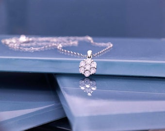 0.50 CT Brilliant Created Diamond 7-Stone Cluster Pendant 14K White Gold Charm