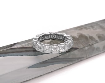 6.50 TCW Created Diamond Asscher Cut Eternity Ring 925 Sterling Silver 4mm Band