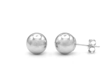 14k Solid White Gold 2mm-14mm Ball Stud Earrings, Push-back