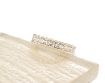 4.00 TCW Princess Created Diamonds Eternity Channel Ring 925 Sterling Silver Yellow Gold Tone