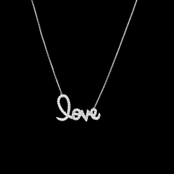 Collana con catena a maglie in argento sterling 925, 18 e ciondolo LOVE con diamante creato da 1,00 ct. - Italia