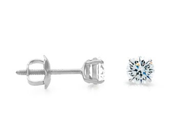 14k White Gold 0.50 ct.T.W. Round-cut Created Diamond Solitaire Earrings, Screw-back