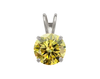14k Gold Lemon Yellow Moissanite Pendant 0.25-2.75ct D VVS1 Diamond Brilliant Round Solitaire 14K Yellow, White Gold Charm GIA certified