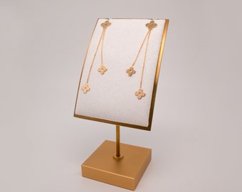 Flower Clover Lucky Charm 14k Solid Yellow Gold Y Dangle & Drop Earrings Push-back