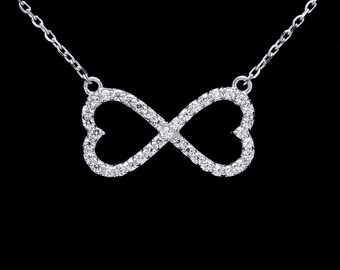 0.35tcw Infinite Love Created Diamond Double Heart Necklace 14K White / Yellow Gold 16"