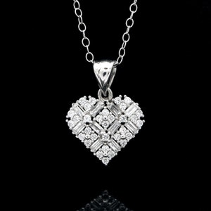 1tcw baguette round created diamond heart pendant 14k yellow or white gold