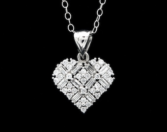 1tcw baguette round created diamond heart pendant 14k yellow or white gold