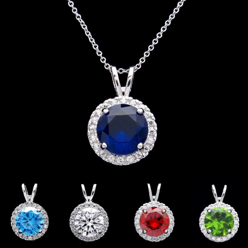 1 50 Tcw Round Gem Halo Created Diamond Birthstone Pendant Image 0