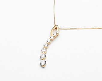 0.68Ct. Brilliant Created Diamond Journey Pendant 14k Solid Yellow / White Gold Round Cut