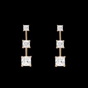 2CT T.W. Princess Cut Created Diamond Earrings 14K Yellow Gold Graduated Studs