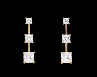 2CT T.W. Princess Cut Created Diamond Earrings 14K Yellow Gold Graduated Studs