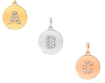 Initial Letter A-Z Pendant 9mm 14K Solid Gold Charm 0.50tcw Created Diamond