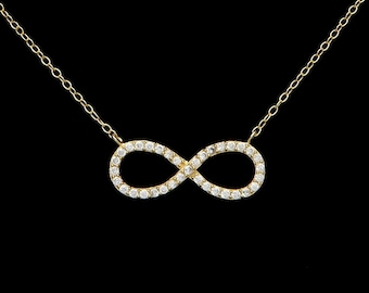 0.50tcw Created Diamond Infinity Necklace 925 Sterling 16" Yellow Gold Tone