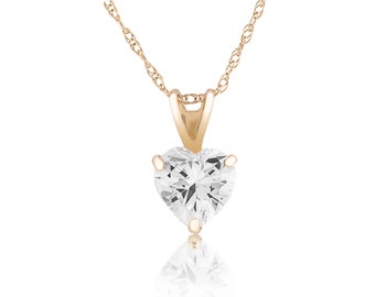 0.60-0.75ct Heart Shape Created Diamond Solitaire Pendant 14K Yellow Gold Charm