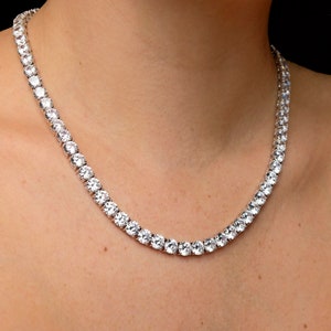 Tennis Necklace 6mm 55.00-99.00TCW Round Created Diamond 925 Solid Sterling Silver, for women, for men, wedding, gift