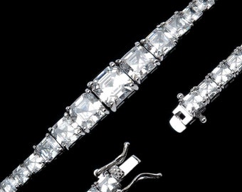 Tennis Bracelet 25.00TCW Asscher Cut Graduated Created Diamond 925 Sterling Silver / Yellow gold Tone