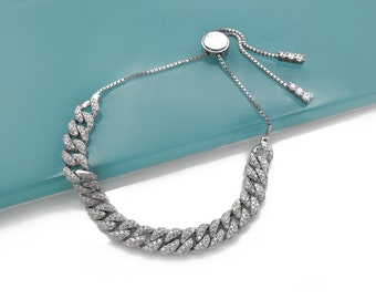 Pave Miami Cuban Curb Link Created Diamond 2.04TCW Box Chain Bracelet Sterling Silver 925 Gold Tone 4"-9"