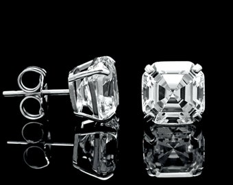 14k Gold 1.42 -6.00 ct. T.W. Asscher Created Diamond Stud Earrings Solitaire, Push-back