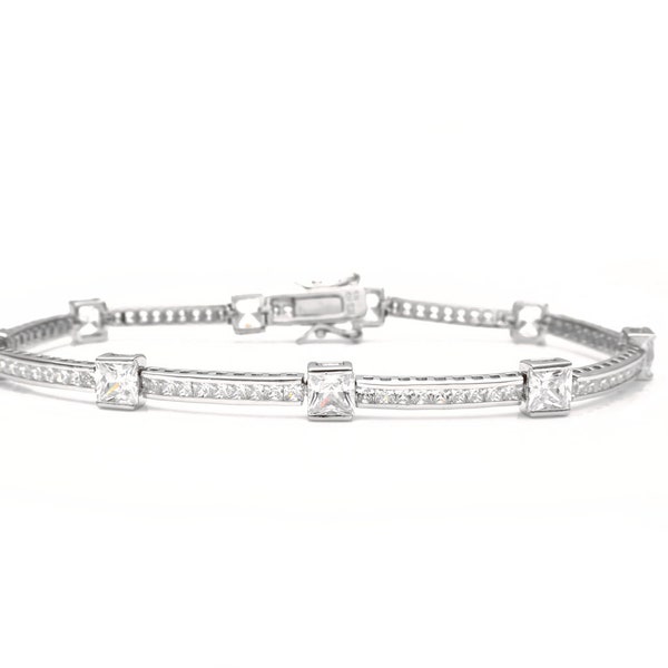 Tennis Bracelet 4.5mm 11.00TCW Princess Cut Created Diamond & Gemstone 925 Sterling Silver