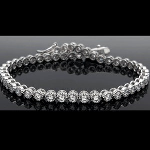 Milgrain Tennis Bracelet 3mm Created Diamond 925 Solid Sterling Silver or Yellow gold Tone