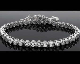 Milgrain Tennis Bracelet 3mm Created Diamond 925 Solid Sterling Silver or Yellow gold Tone
