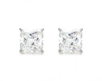 14k White Gold 2.50 ct.T.W. Princess-cut Created Diamond Solitaire Earrings, Screw-back