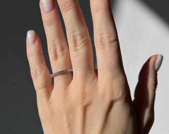 14K Gold Eternity Ring 2mm CZ Diamond Band, Thin Full Eternity Wedding Ring, Brilliant Cut Simulated Diamond Stackable Ring