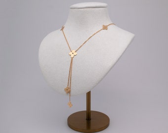 Flower Clover Lucky Charm 14k Solid Yellow Gold Y Necklace Chain