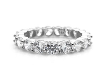 Moissanite Engagement Ring 1.00ct-3.50ct Diamond Brilliant Cut Full Eternity Band Ring Solid 14k White Gold, Wedding Band, Annniversary