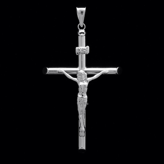 14K Weißgold Polierbar Gravurfähiger Floraler Kruzifix Kreuz Religiöser