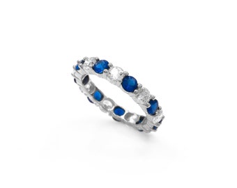 2.50-3.50ct Brilliant Created Diamond & Sapphire Full Eternity Ring Solid 14k White Gold Band